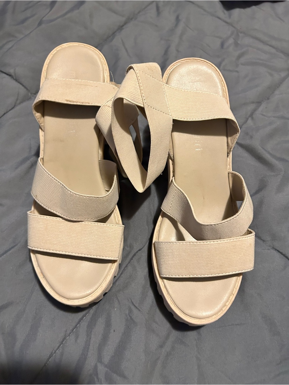 Madden Girl Beige Elastic Strap Sandals